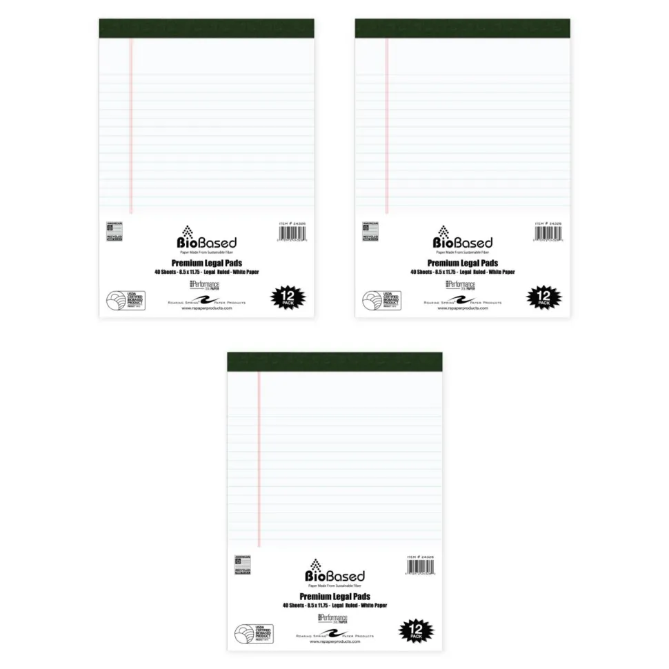 Bio-preferred 8.5" X 11.75" Legal Pad White 12/pk