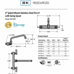 BK Resources Evolution Splash Mount Stainless Steel Faucet, 4.69