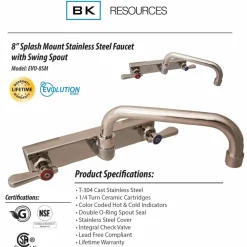BK Resources Evolution Splash Mount Stainless Steel Faucet, 4.63