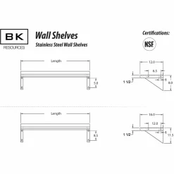 BK Resources Stainless Steel Economy Overshelf, 36w x 12d x 8h, Stainless Steel, Silver, 2/Pallet