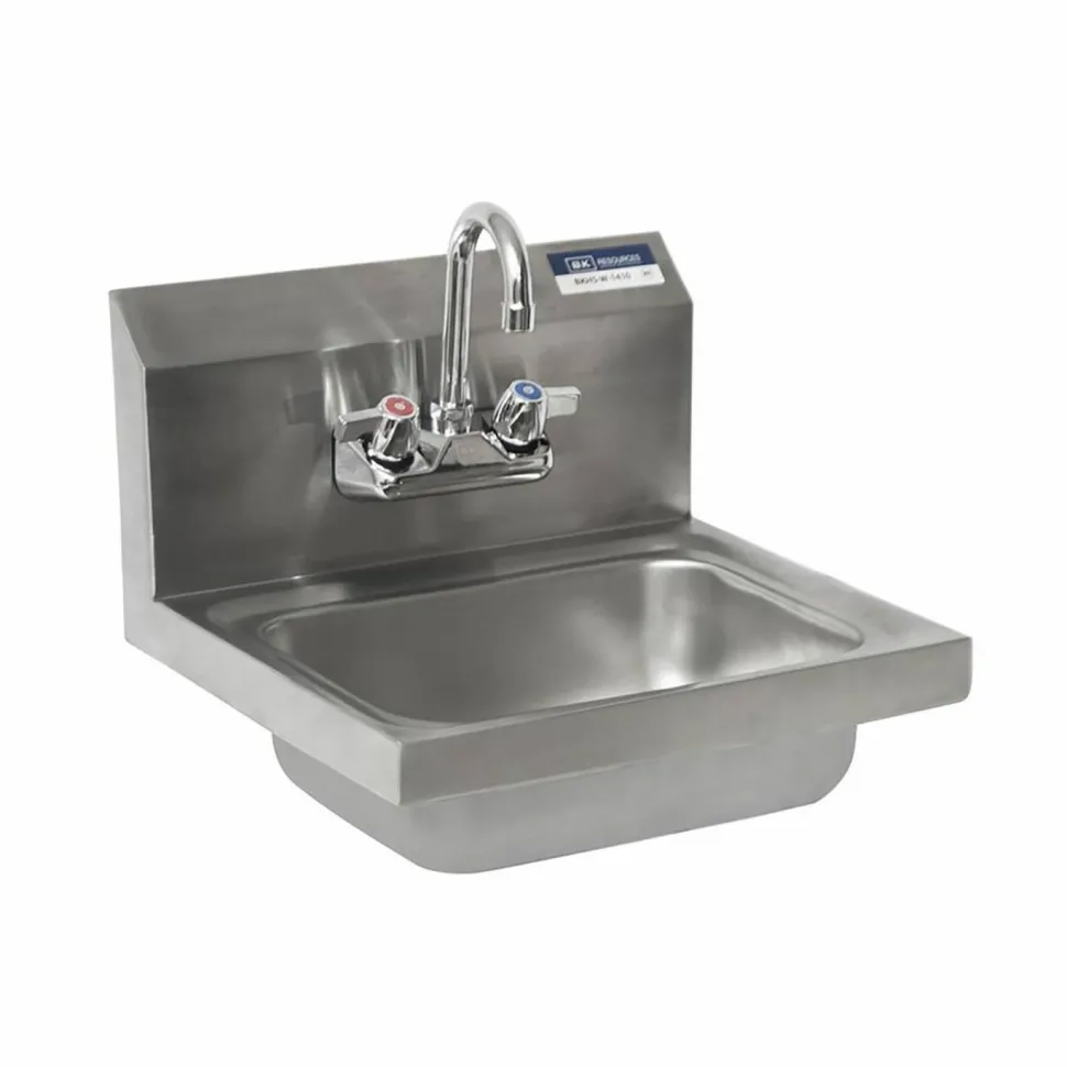 BK Resources Stainless Steel Hand Sink with Faucet, 14" l x 10" w x 5" d