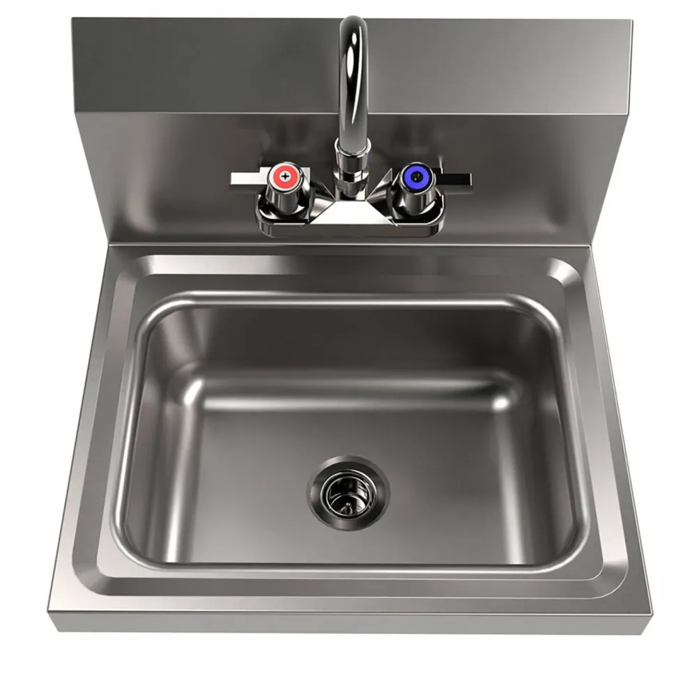 BK Resources Stainless Steel Hand Sink with Faucet, 14" l x 10" w x 5" d