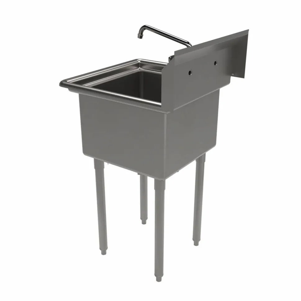 BK Resources Stainless Steel Sink and Faucet Bundle, Sink/Faucet/Faucet Mounting Kit/Drain,18" L x 18" W x 14" D