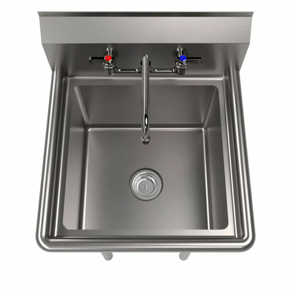 BK Resources Stainless Steel Sink and Faucet Bundle, Sink/Faucet/Faucet Mounting Kit/Drain,18" L x 18" W x 14" D