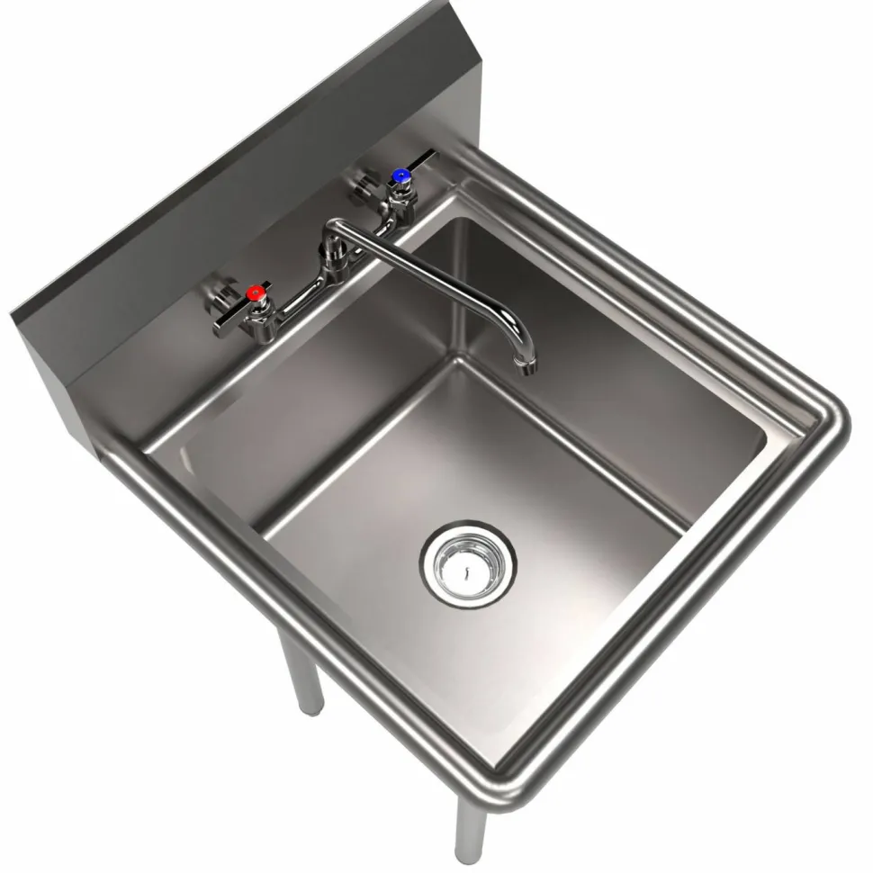 BK Resources Stainless Steel Sink and Faucet Bundle, Sink/Faucet/Faucet Mounting Kit/Drain,18" L x 18" W x 14" D