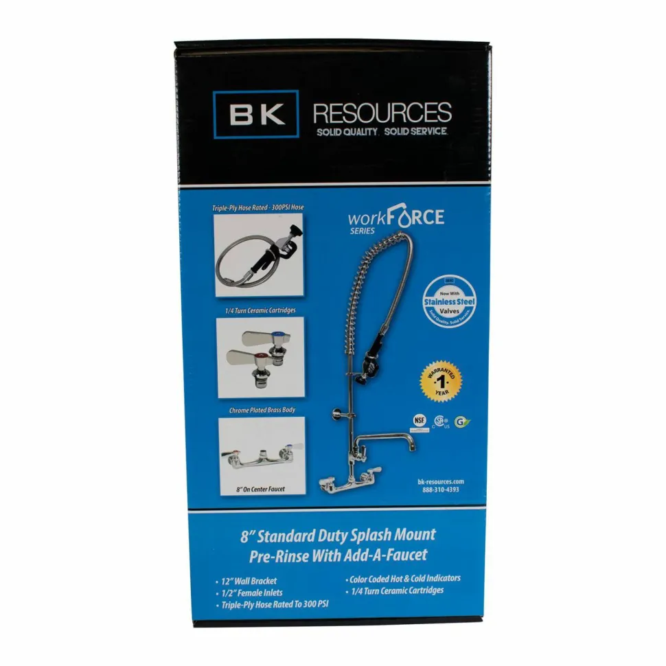 BK Resources WorkForce Prerinse Add-A-Faucet, 4.62" Height/12" Reach, Chrome