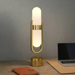 Blair Pill-Shaped Table Lamp with Milk Glass Shade in Brass/White