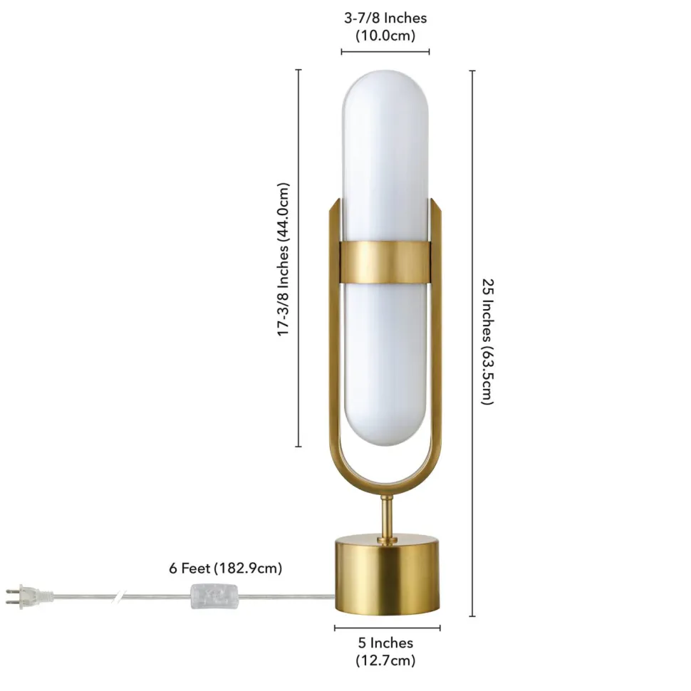 Blair Pill-Shaped Table Lamp with Milk Glass Shade in Brass/White