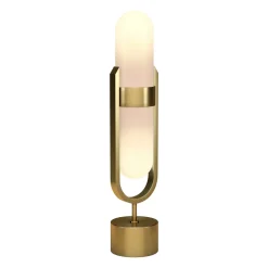 Blair Pill-Shaped Table Lamp with Milk Glass Shade in Brass/White