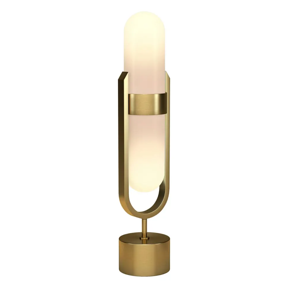 Blair Pill-Shaped Table Lamp with Milk Glass Shade in Brass/White
