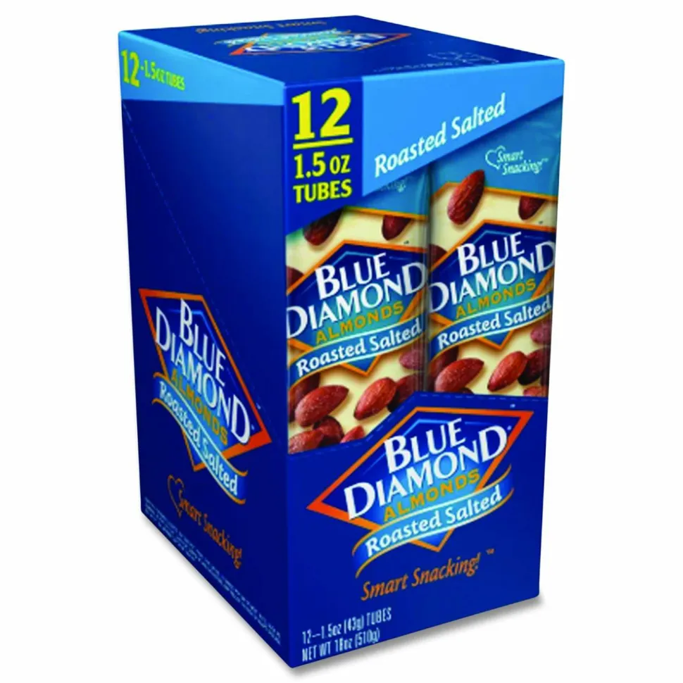 Blue Diamond Roasted Salted Almonds, 1.5 oz Tube, 12 Tubes/Carton