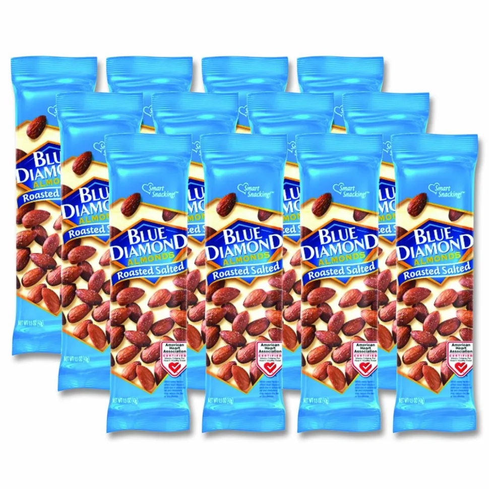 Blue Diamond Roasted Salted Almonds, 1.5 oz Tube, 12 Tubes/Carton