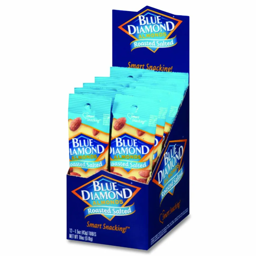 Blue Diamond Roasted Salted Almonds, 1.5 oz Tube, 12 Tubes/Carton