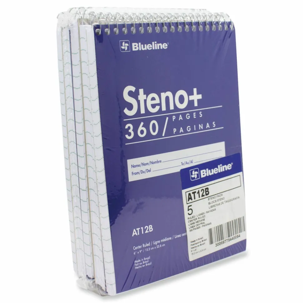 Blueline High-Capacity Steno Pad, Blue Cover, Medium/College Rule, (180) White 6 x 9 Sheets
