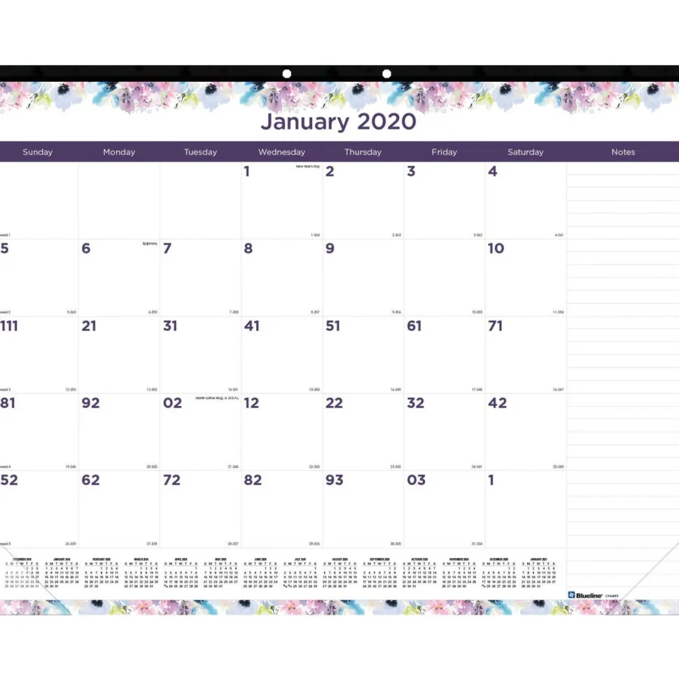 Blueline Passion Monthly Deskpad Calendar, Passion Floral Artwork, 22 x 17, Multicolor Sheets, Black Binding, 12-Month (Jan-Dec): 2027, 2027 Calendar