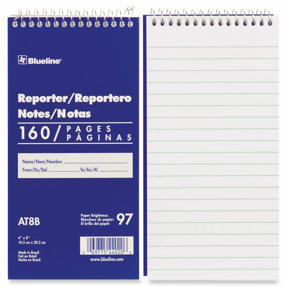 Blueline Reporters Note Pad, Blue Cover, Medium/College Rule, (80) White 4 x 8 Sheets