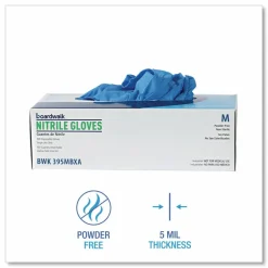 Boardwalk 395 Series Disposable General-Purpose Nitrile Gloves, Powder-Free, Medium, 5 mil Thick, 9.5