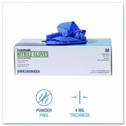 Boardwalk 380 Series Disposable General-Purpose Nitrile Gloves, Powder-Free, Medium, 4 mil Thick, 9.5