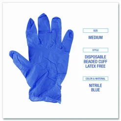 Boardwalk 380 Series Disposable General-Purpose Nitrile Gloves, Powder-Free, Medium, 4 mil Thick, 9.5