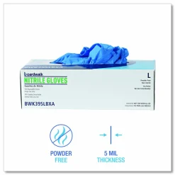 Boardwalk 395 Series Disposable General-Purpose Nitrile Gloves, Powder-Free, Large, 5 mil Thick, 9.5" Long, Blue, 100/Box, 10 Boxes/CT