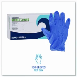 Boardwalk 380 Series Disposable General-Purpose Nitrile Gloves, Powder-Free, Medium, 4 mil Thick, 9.5" Long, Blue, 100/Box, 10 Boxes/CT