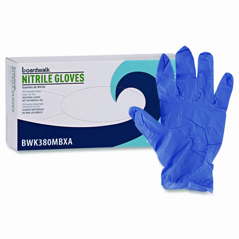 Boardwalk 380 Series Disposable General-Purpose Nitrile Gloves, Powder-Free, Medium, 4 mil Thick, 9.5" Long, Blue, 100/Box, 10 Boxes/CT