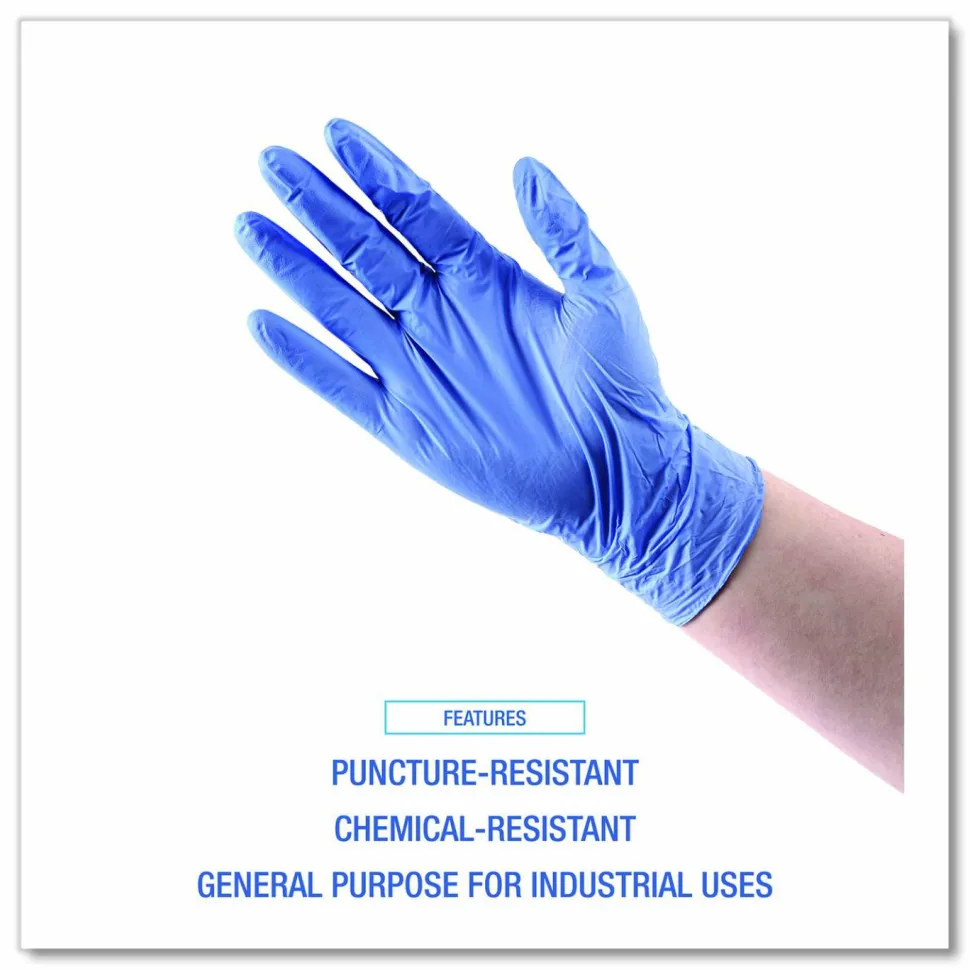 Boardwalk 380 Series Disposable General-Purpose Nitrile Gloves, Powder-Free, Medium, 4 mil Thick, 9.5" Long, Blue, 100/Box, 10 Boxes/CT