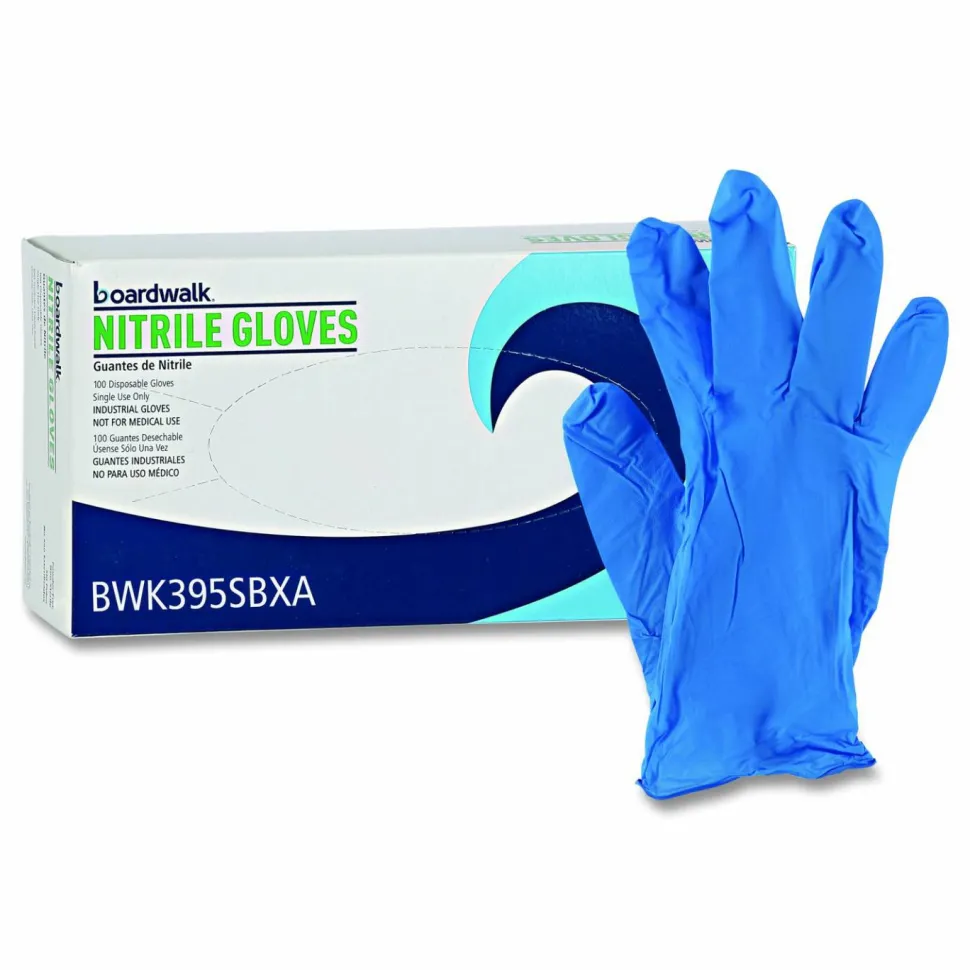 Boardwalk 395 Series Disposable General-Purpose Nitrile Gloves, Powder-Free, Small, 5 mil Thick, 9.5" Long, Blue, 100/Box