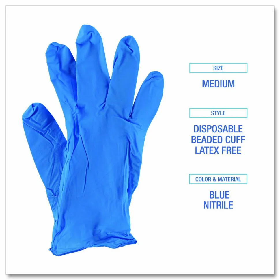 Boardwalk 395 Series Disposable General-Purpose Nitrile Gloves, Powder-Free, Small, 5 mil Thick, 9.5" Long, Blue, 100/Box