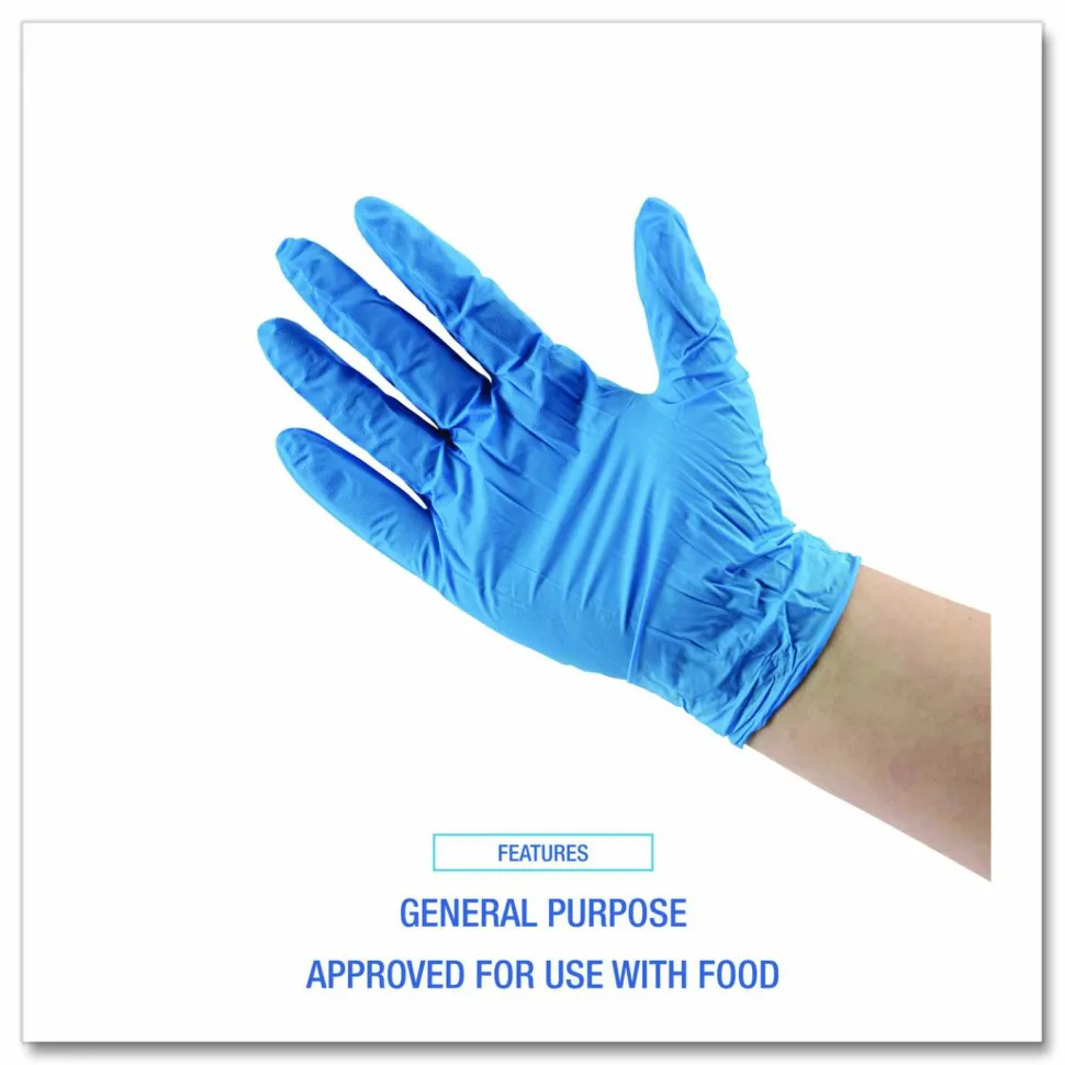 Boardwalk 395 Series Disposable General-Purpose Nitrile Gloves, Powder-Free, Small, 5 mil Thick, 9.5" Long, Blue, 100/Box