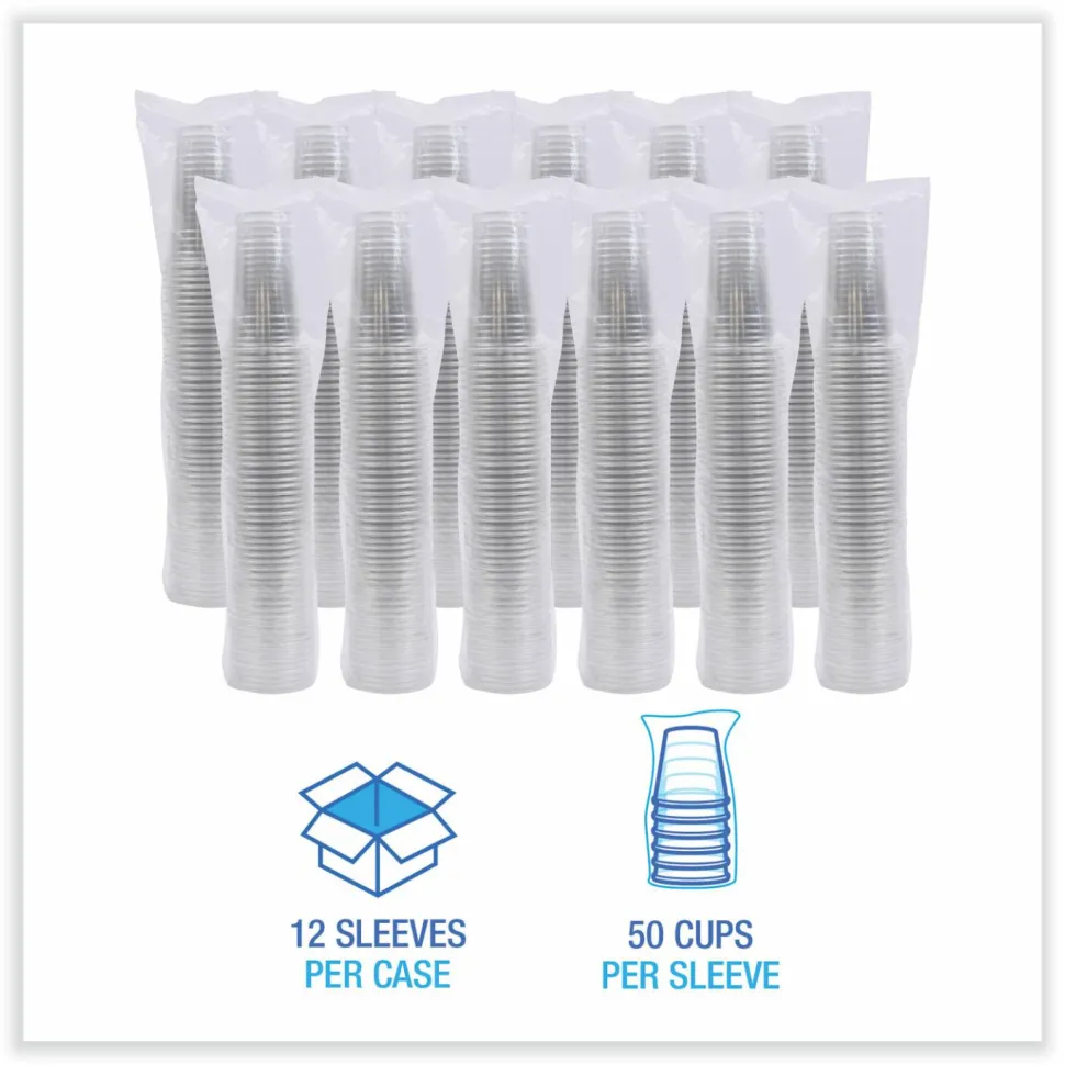 Boardwalk Clear Plastic PET Cups, 24 oz, 50 Cups/Sleeve, 12 Sleeves/Carton
