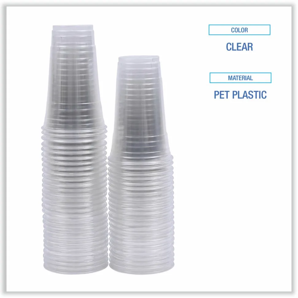Boardwalk Clear Plastic PET Cups, 24 oz, 50 Cups/Sleeve, 12 Sleeves/Carton