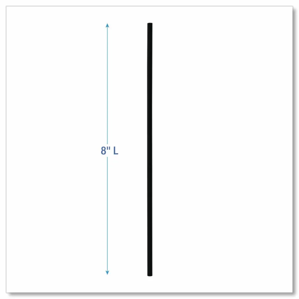 Boardwalk Cocktail Straws, 8", Polypropylene, Black, 500/Pack, 10 Packs/Carton