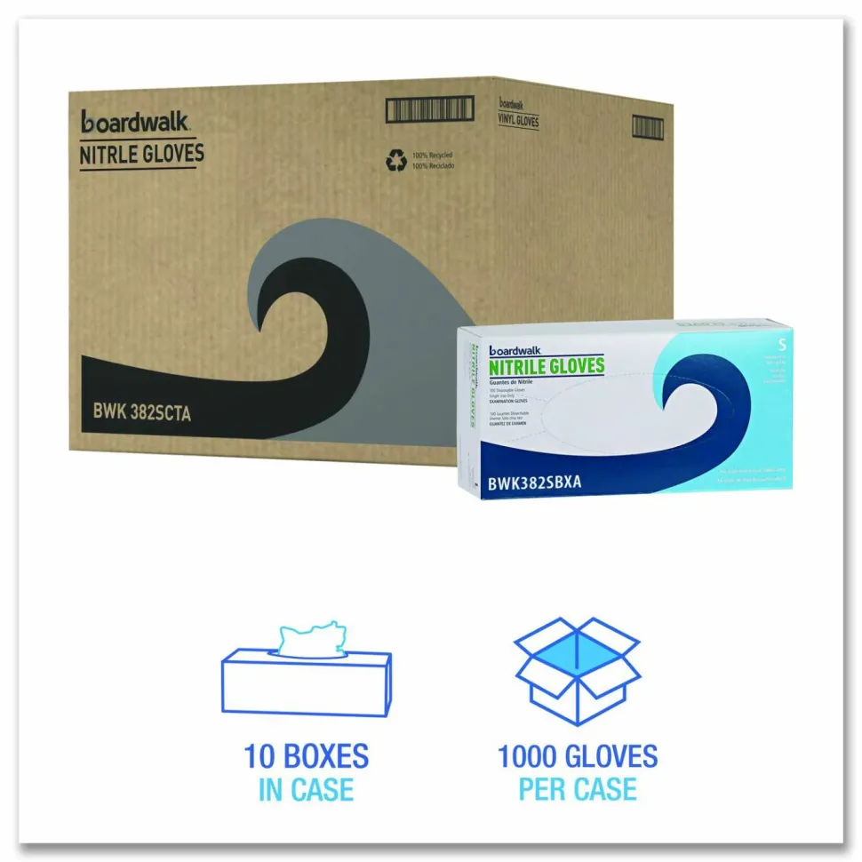 Boardwalk Disposable Examination Nitrile Gloves, Powder-Free, Small, 5 mil Thick, 9.5" Long, Blue, 100/Box, 10 Boxes/Carton