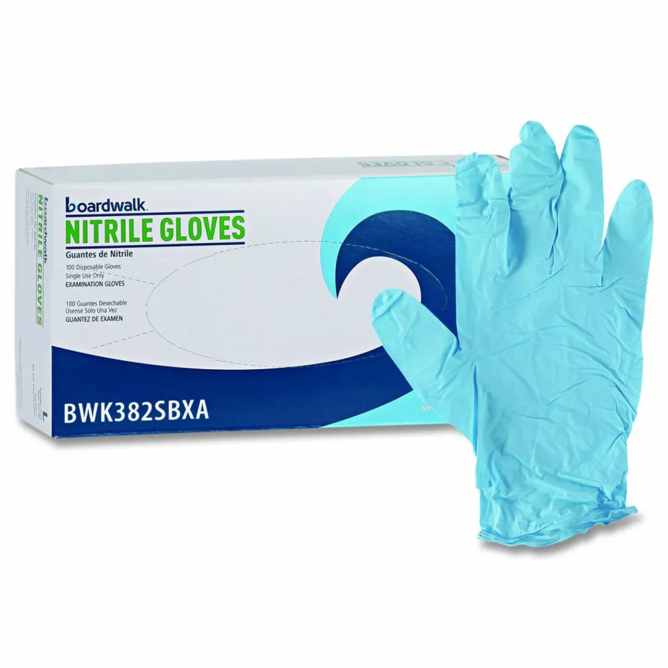 Boardwalk Disposable Examination Nitrile Gloves, Powder-Free, Small, 5 mil Thick, 9.5" Long, Blue, 100/Box, 10 Boxes/Carton