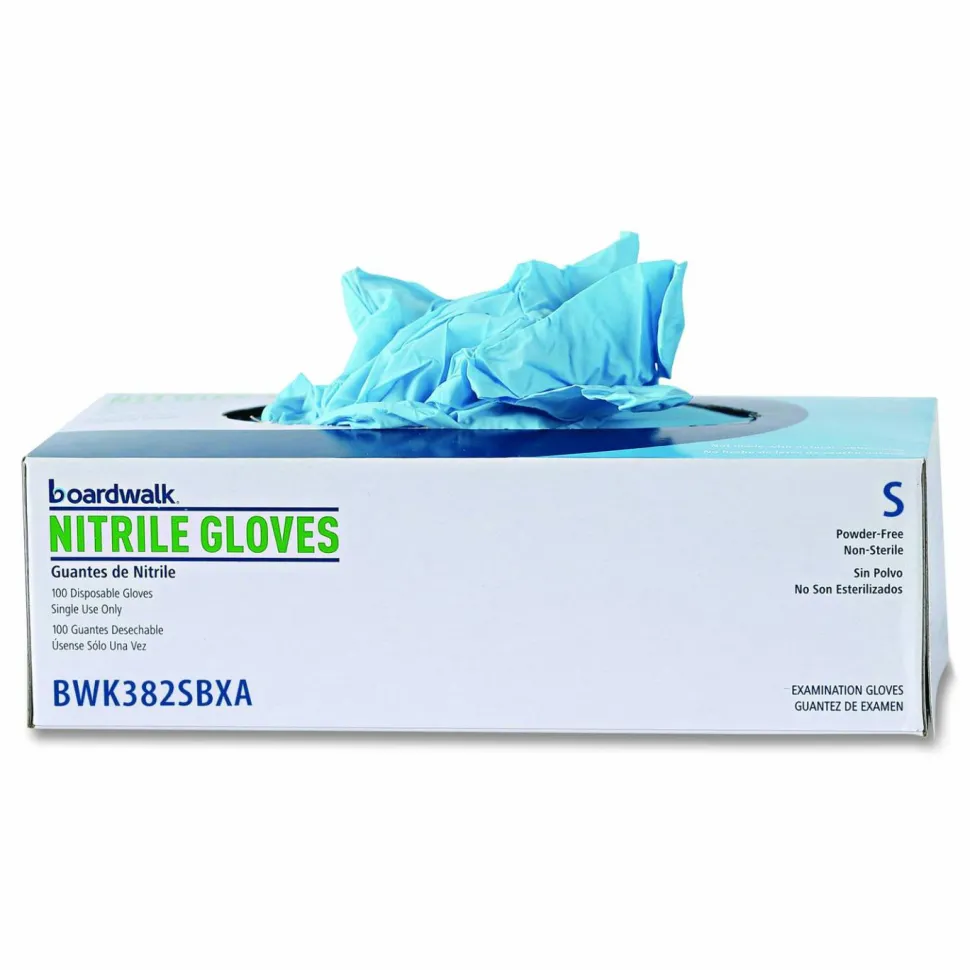 Boardwalk Disposable Examination Nitrile Gloves, Powder-Free, Small, 5 mil Thick, 9.5" Long, Blue, 100/Box, 10 Boxes/Carton