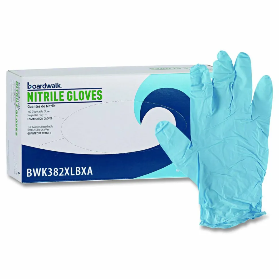 Boardwalk Disposable Examination Nitrile Gloves, Powder-Free, X-Large, 5 mil Thick, 9.5" Long, Blue, 100/Box, 10 Boxes/Carton