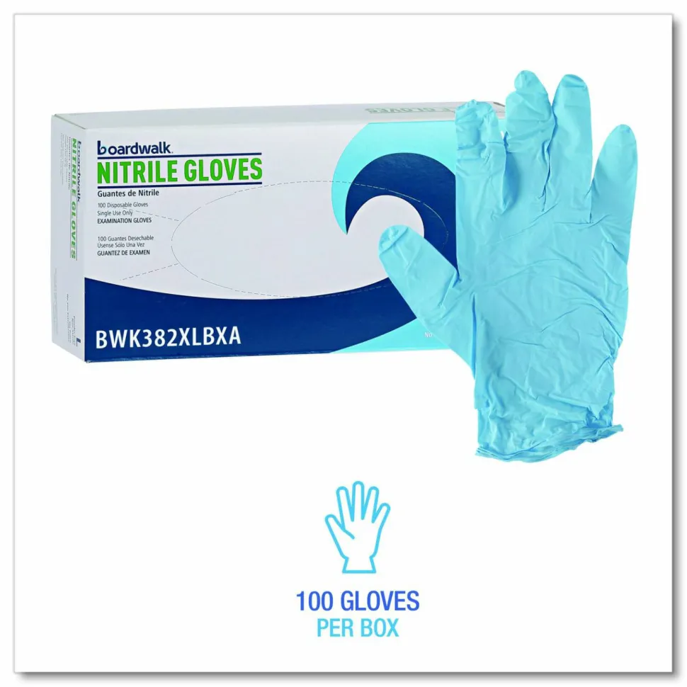 Boardwalk Disposable Examination Nitrile Gloves, Powder-Free, X-Large, 5 mil Thick, 9.5" Long, Blue, 100/Box, 10 Boxes/Carton