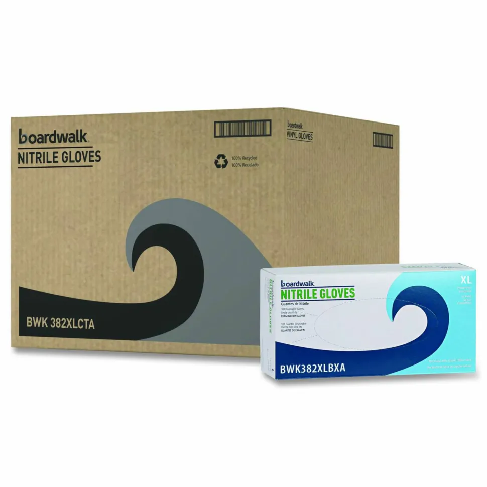 Boardwalk Disposable Examination Nitrile Gloves, Powder-Free, X-Large, 5 mil Thick, 9.5" Long, Blue, 100/Box, 10 Boxes/Carton