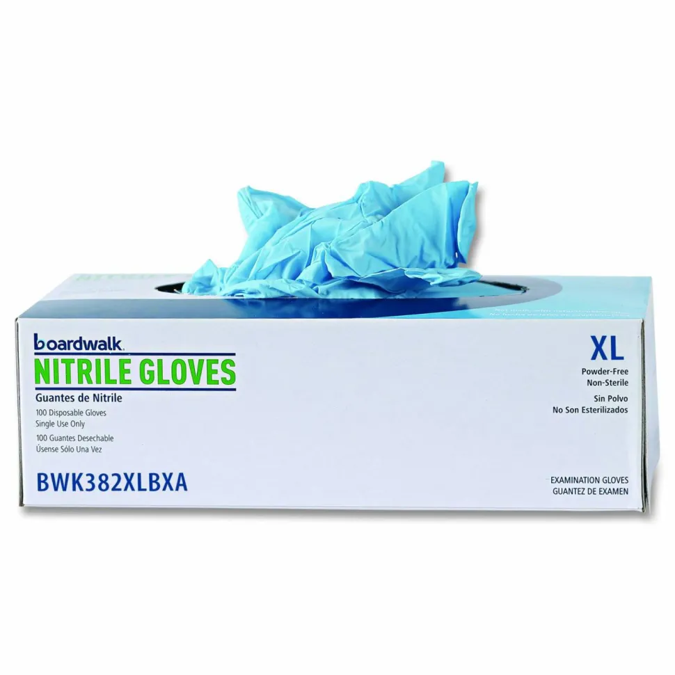 Boardwalk Disposable Examination Nitrile Gloves, Powder-Free, X-Large, 5 mil Thick, 9.5" Long, Blue, 100/Box, 10 Boxes/Carton