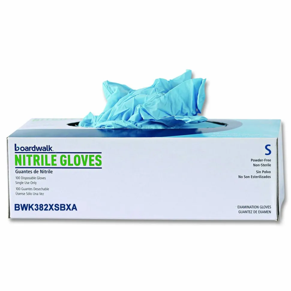 Boardwalk Disposable Examination Nitrile Gloves, Powder-Free, X-Small, 5 mil Thick, 9.5" Long, Blue, 100/Box