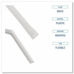 Boardwalk Flexible Wrapped Straws, 7.75", Plastic, White, 500/Pack, 20 Packs/Carton