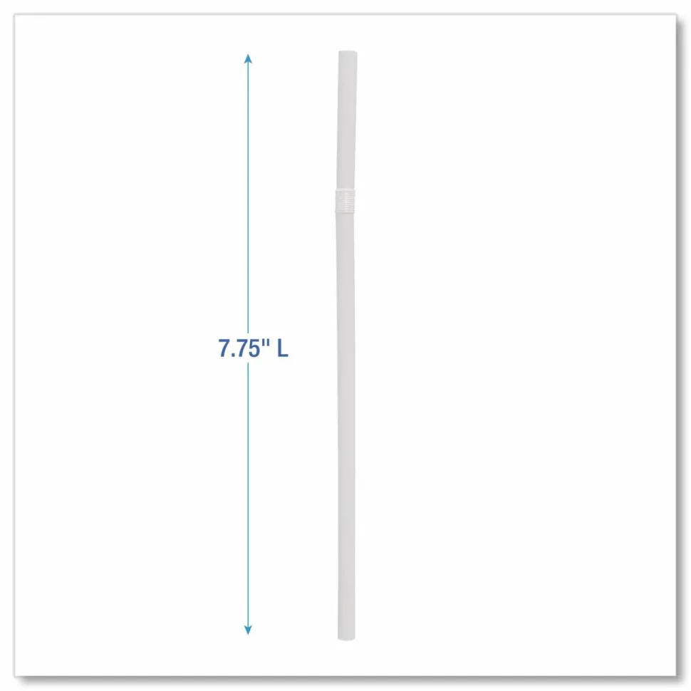 Boardwalk Flexible Wrapped Straws, 7.75", Plastic, White, 500/Pack, 20 Packs/Carton