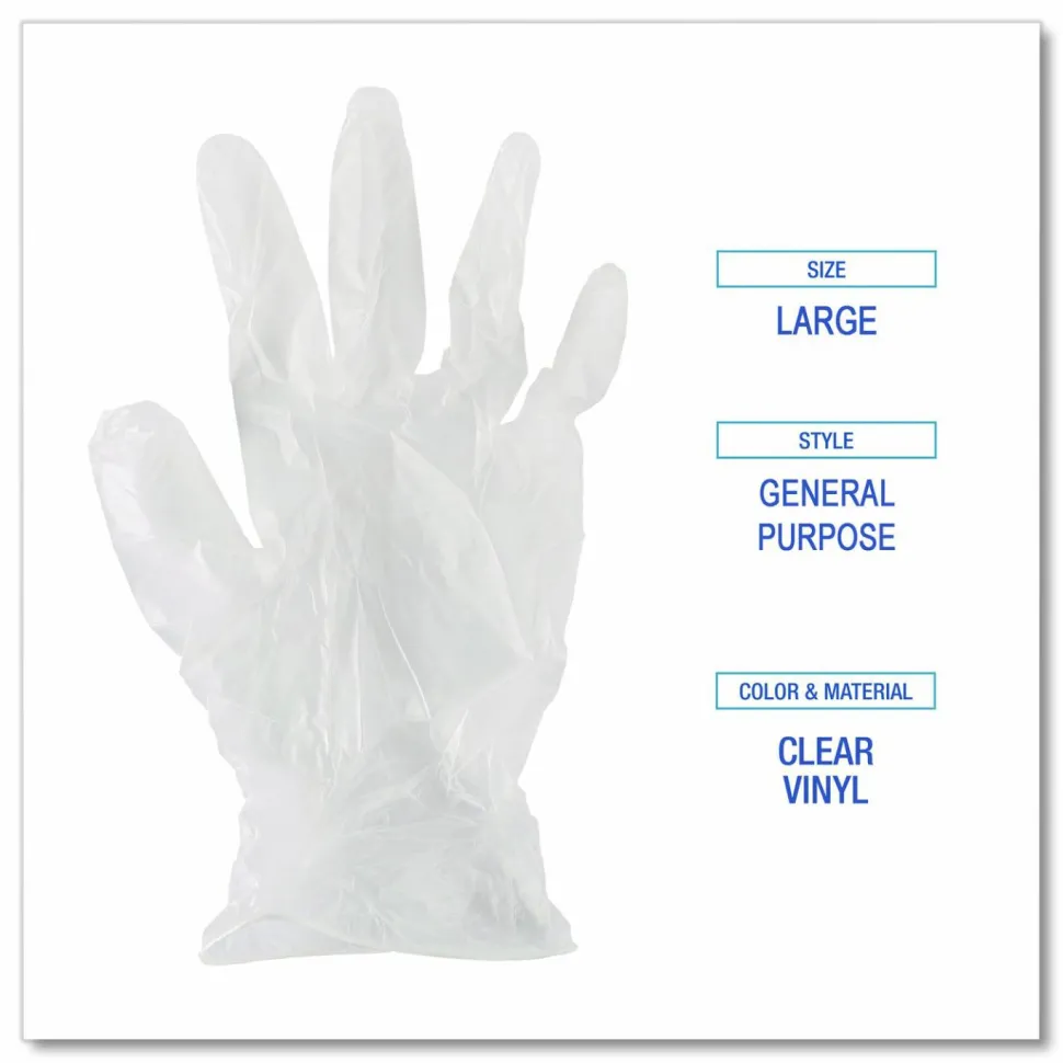 Boardwalk General Purpose Vinyl Gloves, Powder-Free, X-Large, 2.6 mil Thick, 9.5" Long, Clear, 100/Box, 10 Boxes/Carton