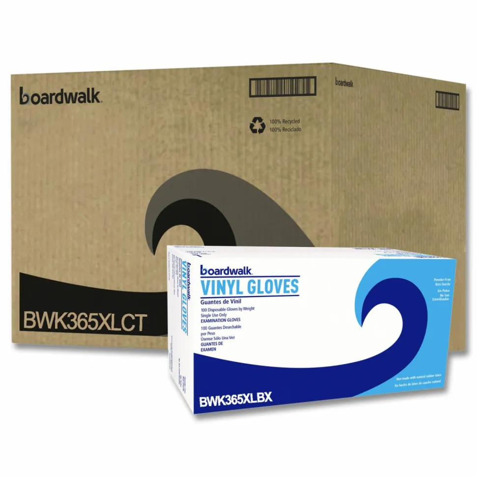 Boardwalk General Purpose Vinyl Gloves, Powder-Free, X-Large, 2.6 mil Thick, 9.5" Long, Clear, 100/Box, 10 Boxes/Carton