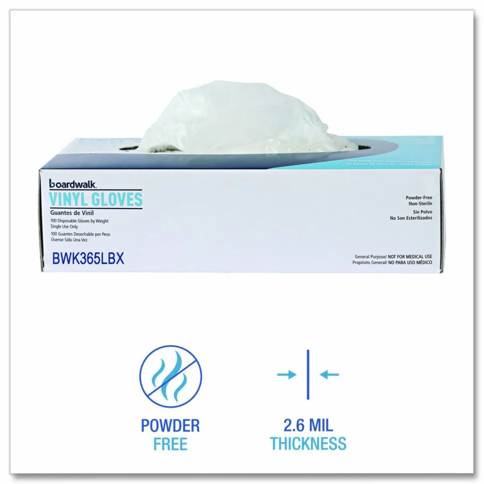 Boardwalk General Purpose Vinyl Gloves, Powder-Free, Large, 2.6 mil Thick, 9.5" Long, Clear, 100/Box, 10 Boxes/Carton