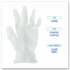 Boardwalk General Purpose Vinyl Gloves, Powder-Free, Large, 2.6 mil Thick, 9.5