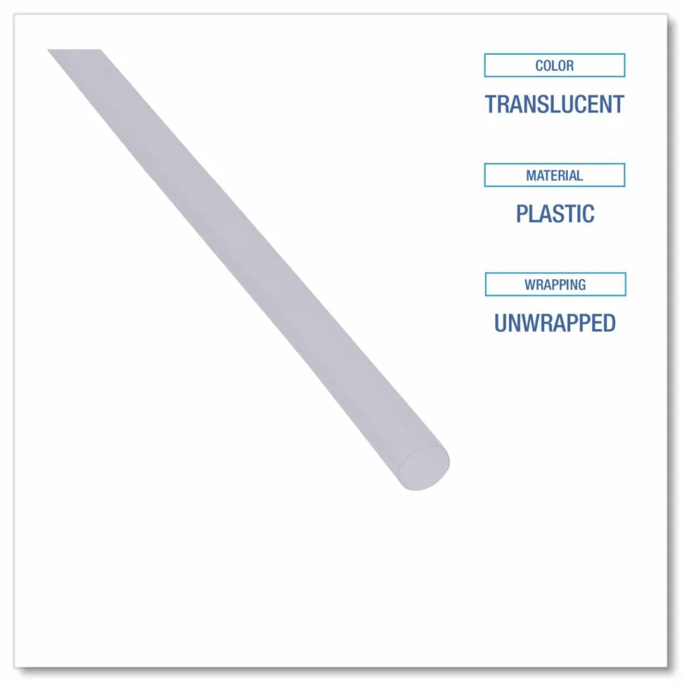 Boardwalk Jumbo Straws, Unwrapped, 7.75", Plastic, Translucent, 250/Pack, 50 Packs/Carton