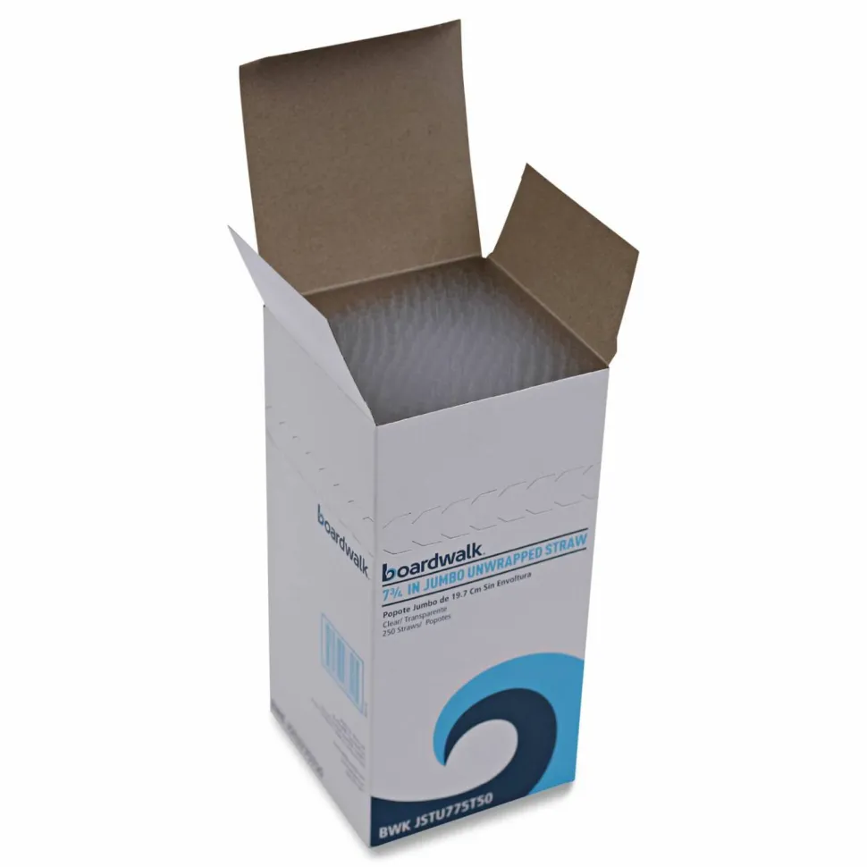 Boardwalk Jumbo Straws, Unwrapped, 7.75", Plastic, Translucent, 250/Pack, 50 Packs/Carton
