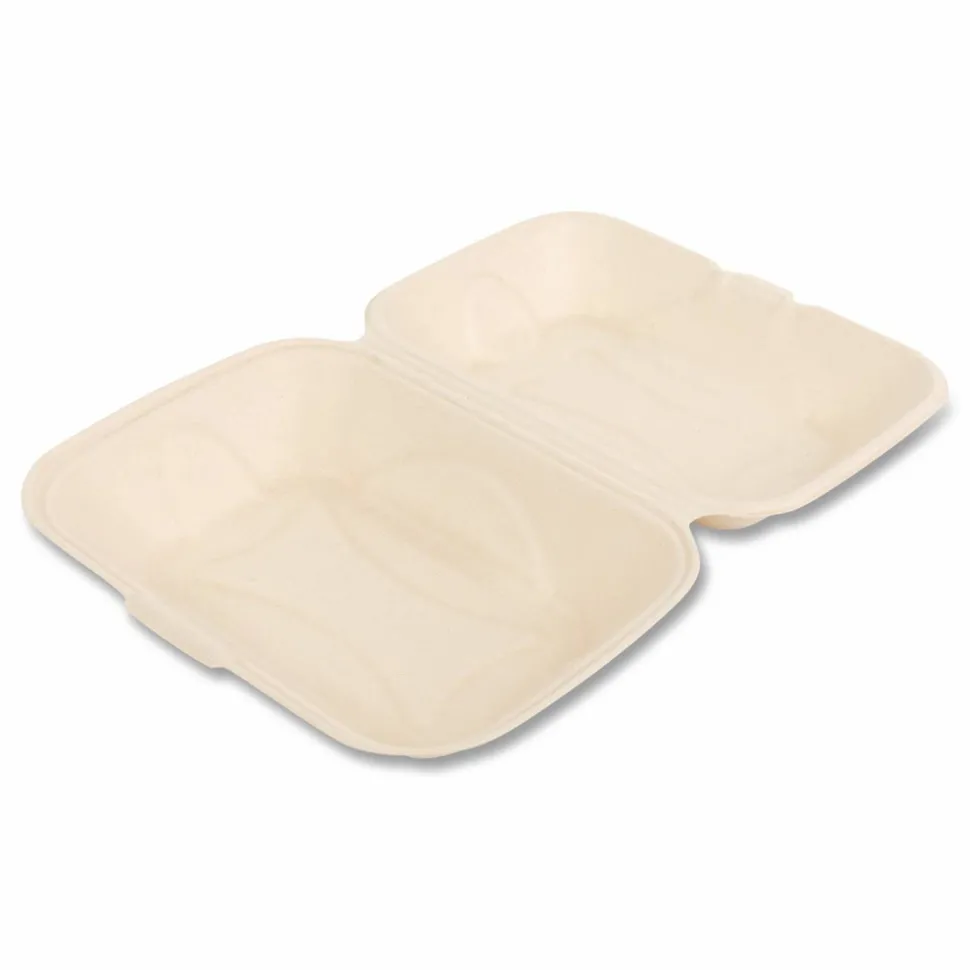Boardwalk Molded Fiber PFAS-Free Food Containers, Hoagie/Hinged Lid, 6 x 3 x 9, Tan, Sugarcane, 250/Carton
